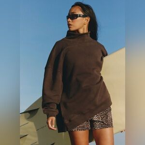 FP Movement A Cut Above Mock Neck Pullover Sweatshirt in Chocolate